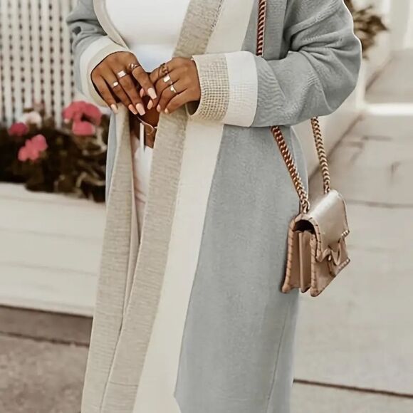 Cardigan Color-block Long Sleeve Open Front Cardigan - Picture 1 of 7